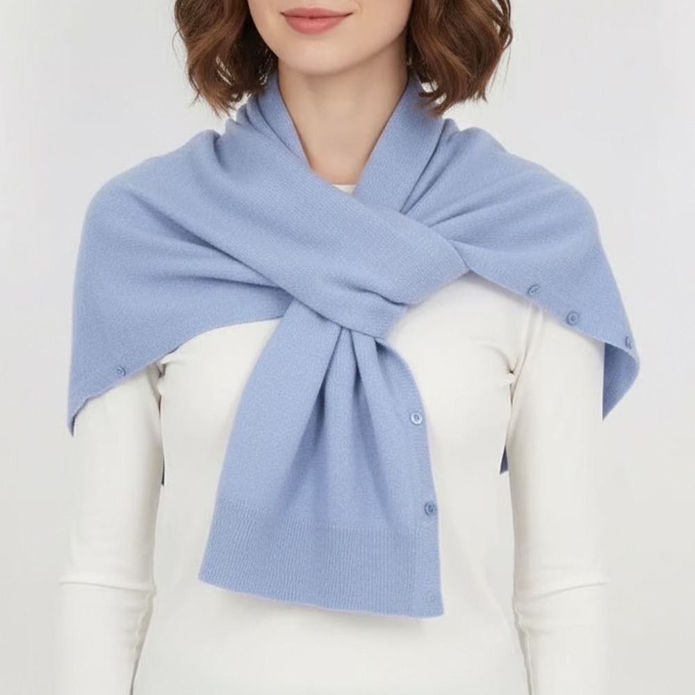 Noelle Scarf Womens Blue Knitted Front & Back Button